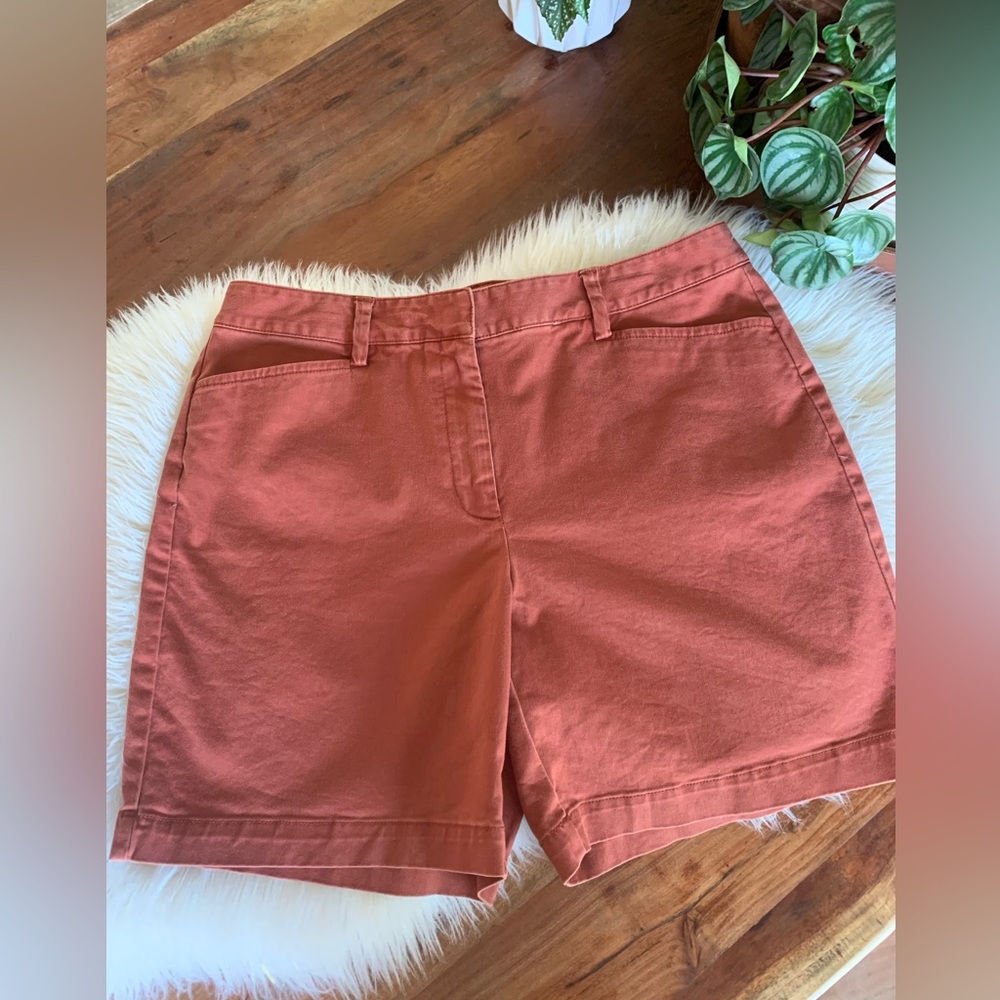 ▶️ Lands' End Womens Sz 10 Pull-On Shorts Comfort 7” Chino Orange Red Shorts